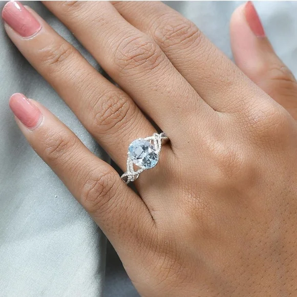 Genuine Sky Blue Topaz 💙 Ring Platinum over Sterling Silver Sz 11! - Picture 6 of 8